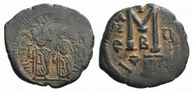Heraclius with Heraclius Constantine (610-641). Æ 40 Nummi (28mm, 8.42g, 6h). Cyzicus,. Heraclius and Heraclius Constantine standing facing, each wear...