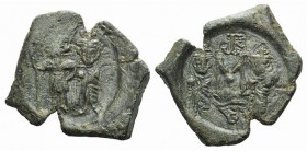 Constans II (641-668). Æ 40 Nummi (29mm, 6.03g, 5h). Syracuse, 659-668. Constans, holding long cross with r. hand, and Constantine IV, both crowned, s...