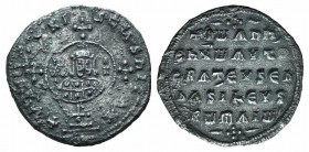 John I Zimisces (969-976). AR Miliaresion (21mm, 2.80g, 6h). Constantinople. Cross crosslet set on globus above two steps; in central medallion, crown...