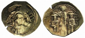 Andronicus II Palaeologus and Michael IX (1282-1328). AV Hyperpyron (25mm, 4.21g, 6h). Constantinople, c. 1294-1303. Half-length figure of the Theotok...