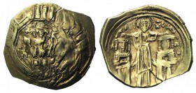 Andronicus II Palaeologus and Michael IX (1282-1328). AV Hyperpyron (24mm, 3.95g, 6h). Constantinople, c. 1294-1303. Half-length figure of the Theotok...