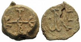 Byzantine Pb Seal, c. 7th-12th century (21mm, 13.44g, 12h). Monogram. R/ Cruciform monogram. VF