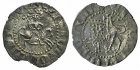Cilician Armenia, Levon II (1270-1289). AR Tram (22mm, 2.68g, 6h). Levon r. on horseback. R/ Crowned lion advancing l., head facing; patriarchal cross...