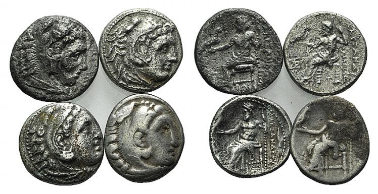 Kings of Macedon, Alexander III (336-323). Lot of 4 AR Drachms, to be catalog. L...