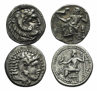 Kings of Macedon, Alexander III (336-323). Lot of 2 AR Drachms, to be catalog. L...