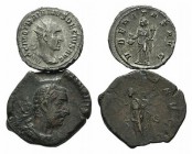 Lot of 2 Roman Imperial coins, including Trajan Decius Antoninianus and Valerian I Sestertius. Lot sold as it, no returns