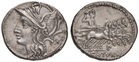 Appuleia – L. Appuleius Saturninus - Denario (104 a.C.) Testa di Roma a s. - R/ Saturno su quadriga a d. – B. 1; Cr. 317/3 AG (g 3,95) Ex Numus 61/200...