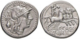 Cassia – C. Cassius – Denario (126 a.C.) Testa di Roma a d. – R/ La Libertà su quadriga a d. – B 1; Cr. 266/1 AG (g 3,92)
BB