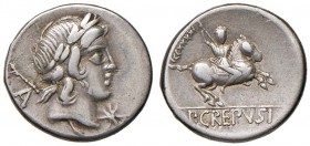 Crepusia – Pub. Crepusius – Denario (82 a.C.) Testa di Apollo a d. – R/ Cavaliere a d. – B. 1; Cr. 361/1 AG (g 3,71)
BB