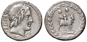 Fonteia – Mn. Fonteius C. f. – Denario (85 a.C.) Testa di Apollo a d., davanti, C F – R/ Genio su capra a d. – B. 10; Cr. 353/1c AG (g 4,00) Lucidata...