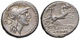 Junia – D. Silanus L. F. – Denario (91 a.C.) Testa di Roma a d. – R/ La Vittoria su biga a d. – B. 15; Cr. 337/3 AG (g 3,95) 
BB