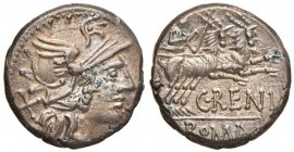 Renia – C. Renius - Denario (138 a.C.) Testa di Roma a d. – R/ Giunone Caprotina su biga trainata da due caproni – B. 1; Cr. 231/1 AG (g 3,86) 
SPL...
