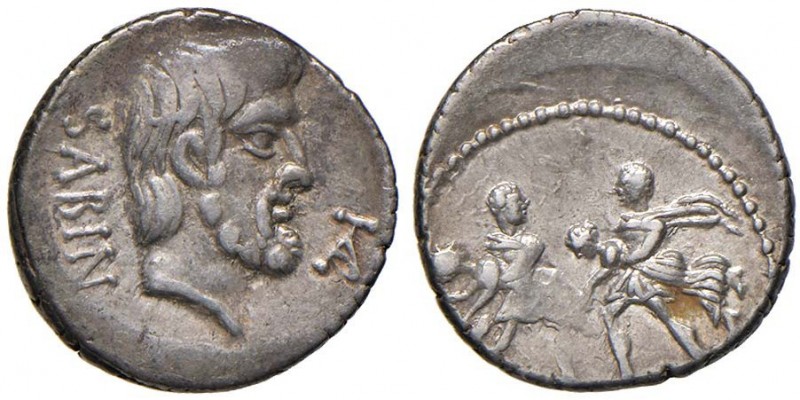 Tituria – L. Titurius – Denario (89 a.C.) Testa di Tazio a d. – R/ Il ratto dell...