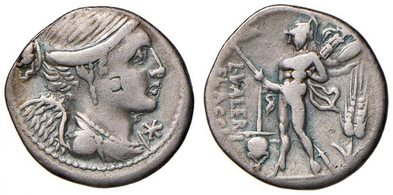 Valeria – L. Valerius Flaccus – Denario (108-107 a.C.) Busto della Vittoria a d....