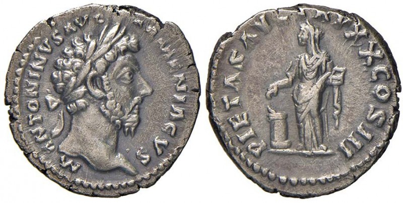 Marco Aurelio (161-180) Denario – Busto a d. – R/ La Pietà stante a s. – RIC 148...