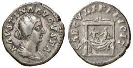 Faustina II (moglie di M. Aurelio) Denario – Busto a d. – R/ Trono drappeggiato sul quale siedono due fanciulli – RIC 710 AG (g 3,41)
BB