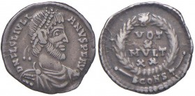 Giuliano II (360-363) Siliqua (Costantinopoli) Busto diademato a d. – R/ Scritta in corona – RIC 309 AG (g 2,18)
qBB