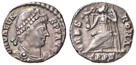 Valente (364-378) Siliqua (Treviri) Busto diademato a d. – R/ Roma seduta a s. – AG (g 1,74) Dalla vendita Asta del Titano n. 46, lotto 417 
BB+