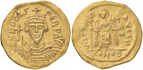 BISANZIO Focas (602-610) Solido (Costantinopoli) Busto di fronte - R/ Angelo stante di fronte &ndash; Sear 620 AU (g 4,36) Graffi al R/
BB
