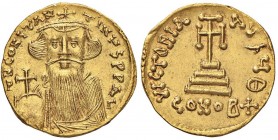 BISANZIO Costante II (641-668) Solido - Busto coronato di fronte - R/ Croce potenziata, in esergo, CONOB + – Sear 958 AU (g 4,40)
SPL