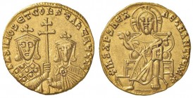 BISANZIO Basilio I (867-886) Solido – Cristo in trono di fronte – R/ Busti di fronte di Basilio e Costantino – Sear 1704 AU (g 4,41) 
qSPL
