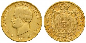 MILANO Napoleone (1805-1814) 40 Lire 1810 puntali aguzzi, 1 su 0 – Gig. 75a AU (g 12,84) Graffio al D/, colpetti al bordo
BB
