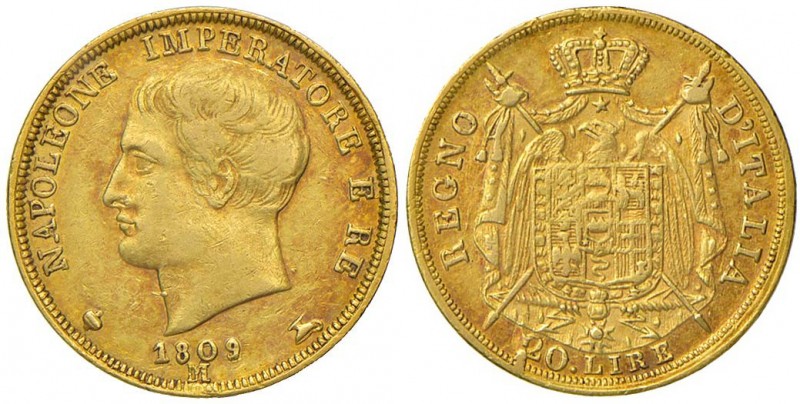 MILANO Napoleone (1805-1814) 20 Lire 1809 puntali aguzzi – Gig. 85 AU (g 6,43)
...
