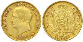 MILANO Napoleone (1805-1814) 20 Lire 1814 puntali sagomati, 14 su 00 – Gig. 93a AU (g 6,42) Colpo al bordo
BB/SPL