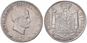 MILANO Napoleone (1805-1814) 5 Lire 1807 bordo in rilievo – Gig. 94 AG (g 24,79)
MB+