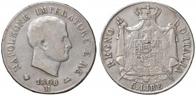 MILANO Napoleone (1805-1814) 5 Lire 1808 Bordo in rilievo – Gig. 97 AG (g 24,77) 
MB+