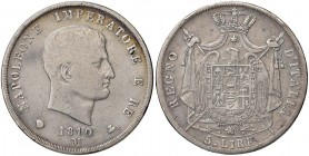MILANO Napoleone (1805-1814) 5 Lire 1810 puntali aguzzi, 1 su 0 – Gig. 106b AG (g 24,61) RR Colpi al bordo
MB