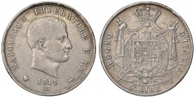 MILANO Napoleone (1805-1814) 5 Lire 1811 puntali aguzzi, 1 su 0 – Gig. 109a AG (g 24,83) Colpi al bordo
MB/MB+