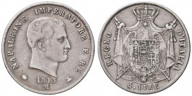MILANO Napoleone (1805-1814) 5 Lire 1813 puntali sagomati – Gig. 122 AG (g 24,71) Graffi al bordo
qBB