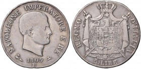 BOLOGNA Napoleone (1805-1814) 5 Lire 1809 bordo in rilievo – Gig. 99 AG (g 24,67) R Colpi al bordo
MB