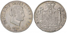 BOLOGNA Napoleone (1805-1814) 5 Lire 1810 bordo in rilievo – Gig. 101 AG (g 24,77) R Graffietti e modesta macchia
MB