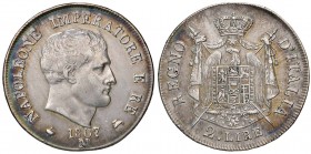 MILANO Napoleone (1805-1814) 2 Lire 1807 Bordo in rilievo – Gig. 125 AG (g 9,99) Minimo graffietto al D/
BB+/qSPL