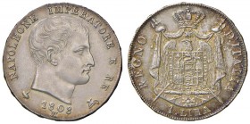 MILANO Napoleone (1805-1814) Lira 1808 Bordo in rilievo – Gig. 149 AG (g 4,99)
SPL+