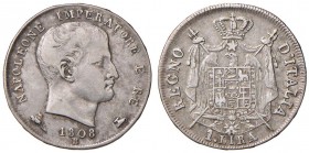 BOLOGNA Napoleone (1805-1814) Lira 1808 Bordo in rilievo, B su M – Gig. 149b AG (g 4,99) 
MB+