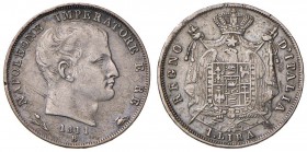 BOLOGNA Napoleone (1805-1814) Lira 1811 Puntali aguzzi, 1 su 0 – Gig. 155a AG (g 4,91) Graffi al D/
MB+