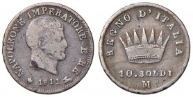 MILANO Napoleone (1805-1814) 10 Soldi 1811 – Gig. 178 AG (g 2,41) In lotto con 10 Soldi 1814 (B) e 5 Soldi 1813 (MB). In totale 3 monete 
MB