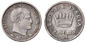 MILANO Napoleone (1805-1814) 5 Soldi 1812 – Gig. 192 AG (g 1,20)
BB
