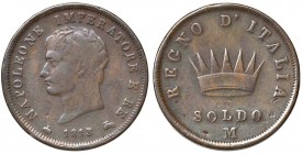 MILANO Napoleone (1805-1814) Soldo 1813 – Gig. 215 CU (g 10,05) Lucidato. In Soldo 1808 Bologna e soldo 1809 Bologna, corroso (D). In totale 3 monete...