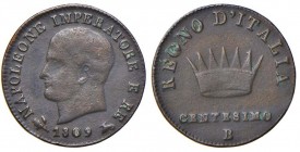 BOLOGNA Napoleone (1805-1814) Centesimo 1809 – Gig. 237 CU (g 1,94) In lotto con centesimo 1811 B (MB) e Centesimo 1810 Bologna, 1 su 0. In totale tre...