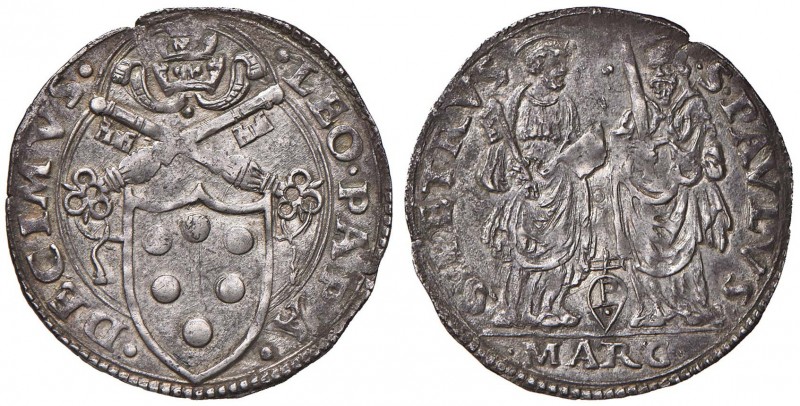 Leone X (1513-1521) Ancona - Giulio – Munt. 69 AG (g 3,73) RR Schiacciatura marg...