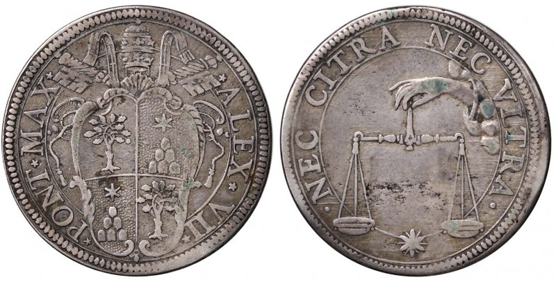 Alessandro VII (1655-1667) Testone – Munt. 9 AG (g 9,34) 
MB+