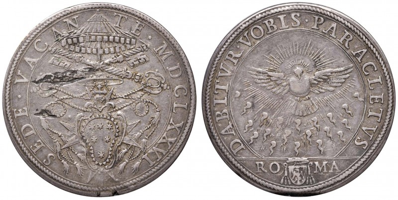 Sede Vacante (1676) Piastra 1676 – Munt. 1 AG (g 31,72) Screpolature al D/. Dife...