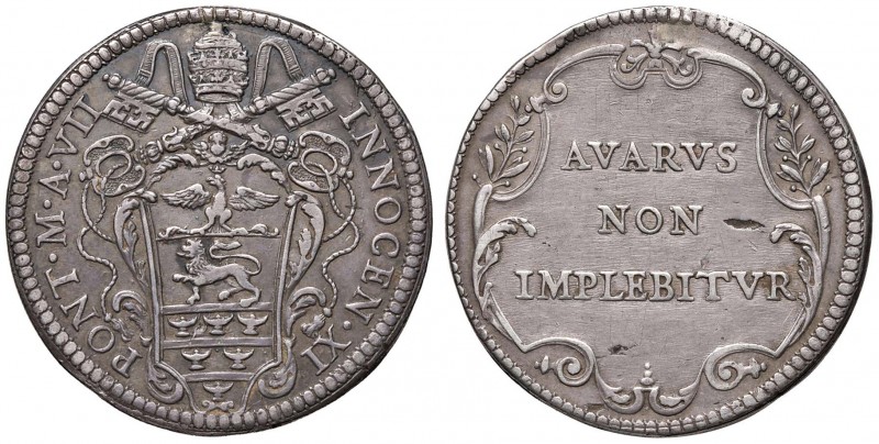 Innocenzo XI (1676-1689) Mezza piastra A. VII – Munt. 49 AG (g 15,82) Foro ottur...