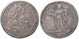 Alessandro VIII (1689-1691) Piastra 1690 A. I – Munt. 11 AG (g 31,53) Da montatura, foro otturato e bordo parzialmente ritoccato 
qBB
