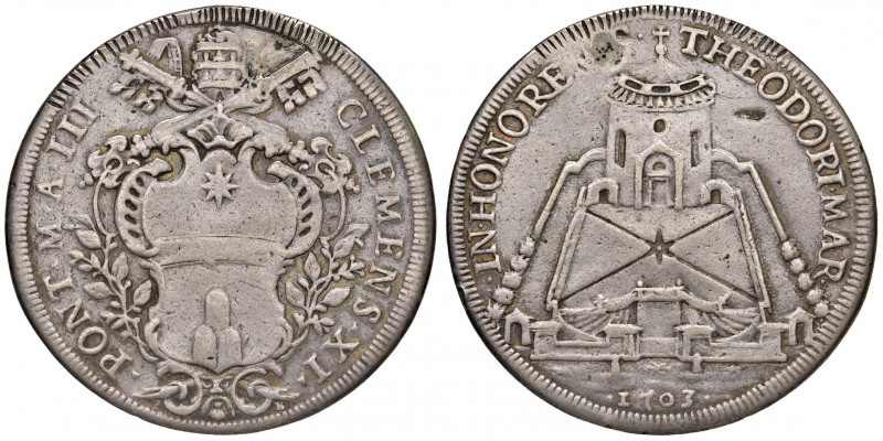 Clemente XI (1700-1721) Piastra 1703 A. III - Munt. 40 AG (g 31,05) Foro otturat...