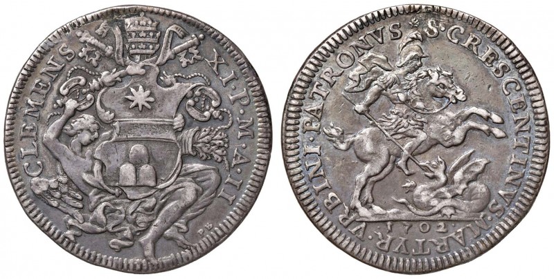 Clemente XI (1700-1721) Mezza piastra 1702 A. II – Munt. 55 AG (g 15,84) Foro ot...